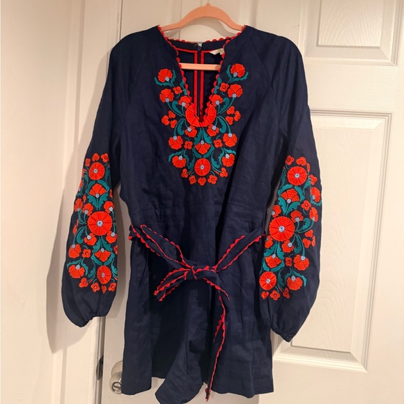 Boden Pants - Boden Dark Blue Romper with Vibrant Red Accents